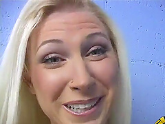Attractive blonde chick sucking a black cock in HD - Devon Lee