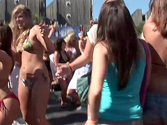 Kinky outdoors video of amateur pool party with seductive chicks
