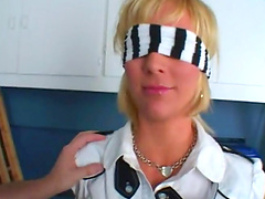 Blindfolded blonde gets fucked hard by her police officer
