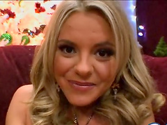 Kinky solo model Bree Olson in sexy red outfit pleasures her pussy