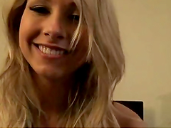 Beautiful Blonde Babe Sucks and Sits on a Stiff Dick