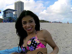 Long-haired latina gets a big cock in her mouth and vagina