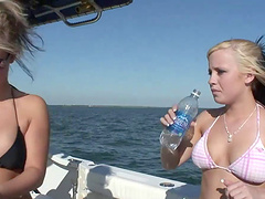 Reality video with two hot best friends being topless on the boat