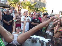 Reality porn video of an outdoor water party with naked chicks