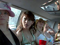 Appreciative college cowgirl in bikini getting drunk in the car reality shoot