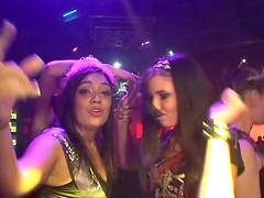 Rakish amateur cowgirls with long hair and big tits having wicked fun at a sensational club party