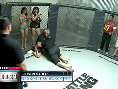 Dicking in a fight cage with slutty Charley Chase & a fighter