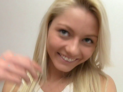 Solo blonde moans while pleasuring her clitoris - Pinky June