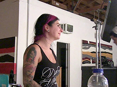 Tattooed babe Joanna Angel and Eidyia have sex in behind the scenes
