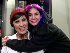 Tattooed babes Joanna Angel and Aayla Secura in behind the scenes