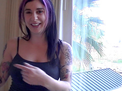 Tattooed room-mate Joanna Angel shows boobs and gives a deepthroat