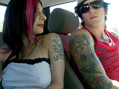Video of topless Joanna Angel jerking off a dude in the car