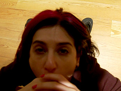 POV video of pretty Joanna Angel on her knees giving a blowjob