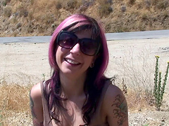 Outdoors amateur video of sexy Joanna Angel sucking a stiff dick