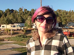 Outdoors video of naughty Joanna Angel teasing with her pussy