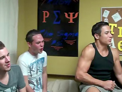 Gay gangbang at the party with a hot dudes receiving cumshots