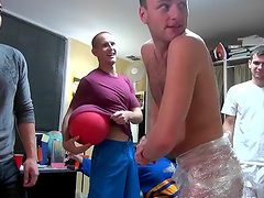 Two dudes jerking off their dick while receiving a rimjob