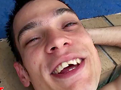 Outdoor dick sucking by the pool in a close up video - GAY