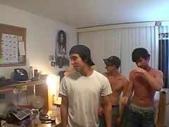 Homemade video with drunk gay dudes having group anal sex