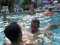 Pool party leads to a gay threesome in the bedroom in HD