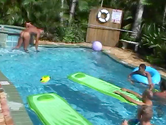 Outdoor gay party by the pool leads to fucking in the bedroom