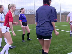 Soccer game ends with Vanessa P & Cayla A enjoying in group fingering