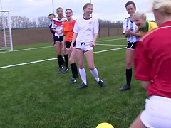 Soccer game ends with Vanessa P & Cayla A enjoying in group fingering