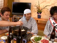 Japanese group fucking with naughty neighbors while having dinner