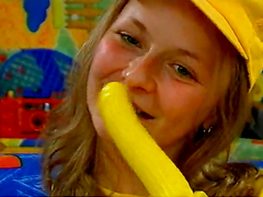 She Plays With Her Yellow Vibrator In Her Room