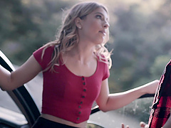 Kristen Scott enjoys while giving her boyfriend a blowjob outdoors
