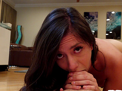 HD POV video of brunette Natalie Brooks sucking a big dick
