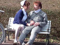 Outdoor dicking in the park with a horny Japanese nurse - HD