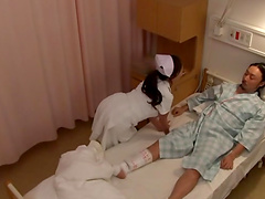 Naughty Japanese nurse enjoys while sucking her patient's dick