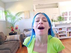 Blue haired girlfriend Jewelz Blu teases with her butt during sex