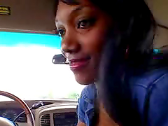 Gorgeous Black Babe Stroking the Cock On the Road