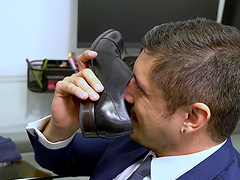 Foot fetish video of a horny business man having fun in the office