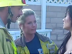 Hot blonde chicks enjoy having hardcore sex with naughty firefighters
