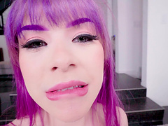 HD POV video of Winter Jade with purple hair wearing lingerie