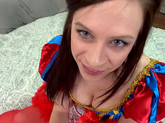 HD POV video of nasty Shelby Paris wearing a costume sucking a cock
