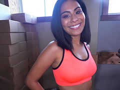Fit chick Monica Asis stays after the practice to be fucked hard