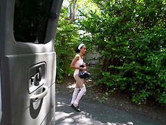 Hardcore fucking in the van with natural boobs stranger Ariana Aimes