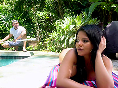 Hardcore fucking by the pool with big butt Latina Rose Monroe