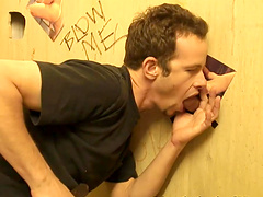 Kinky white gay man finds a gloryhole and sucks a stranger's cock