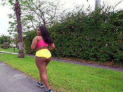 Provocative ebony girl Ms. Yummy drops her thong to be fucked