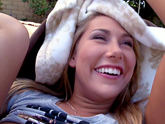 Outdoor fucking ends with Carter Cruise getting cum in mouth