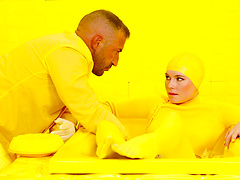 Provocative babe Mimi Cica in yellow uniform loves having kinky sex