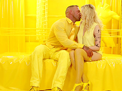 Provocative babe Mimi Cica in yellow uniform loves having kinky sex