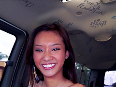 Alina Li moans while getting penetrated in the back of a car