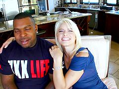 Rough interracial fucking on the sofa with Anikka Albrite