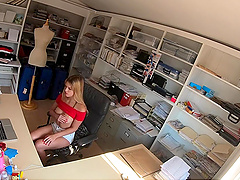 Leah Lee with natural tits moans while being fucked in the office